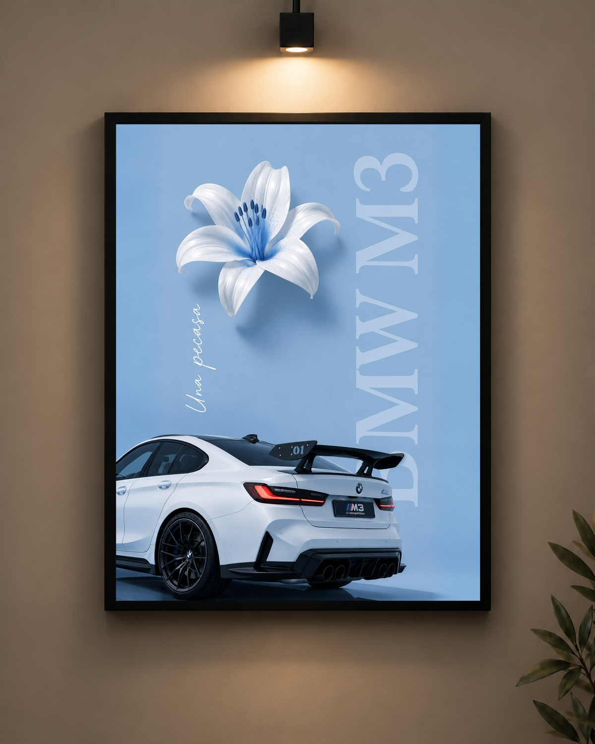 BMW M3 Blue Flower Frame in black frame - PrintIt