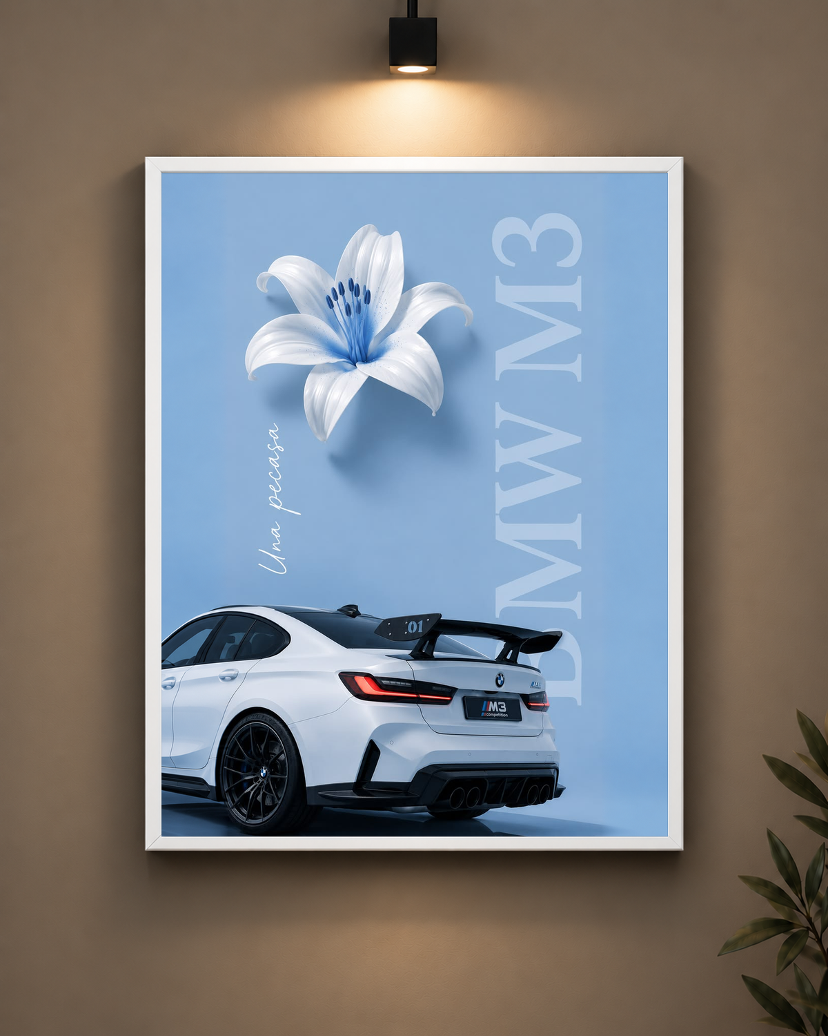 BMW M3 Blue Flower Frame in white frame - PrintIt