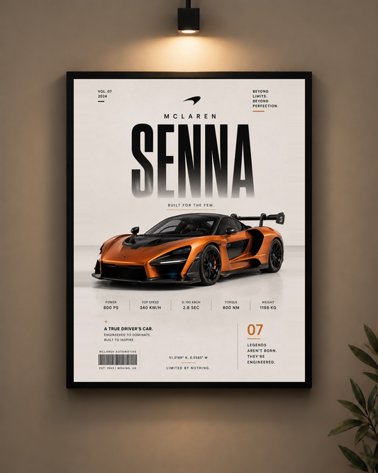 McLaren Senna Orange Frame in black frame - PrintIt