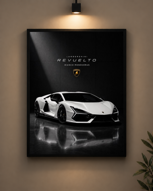 Lamborghini Revuelto White Frame in black frame - PrintIt