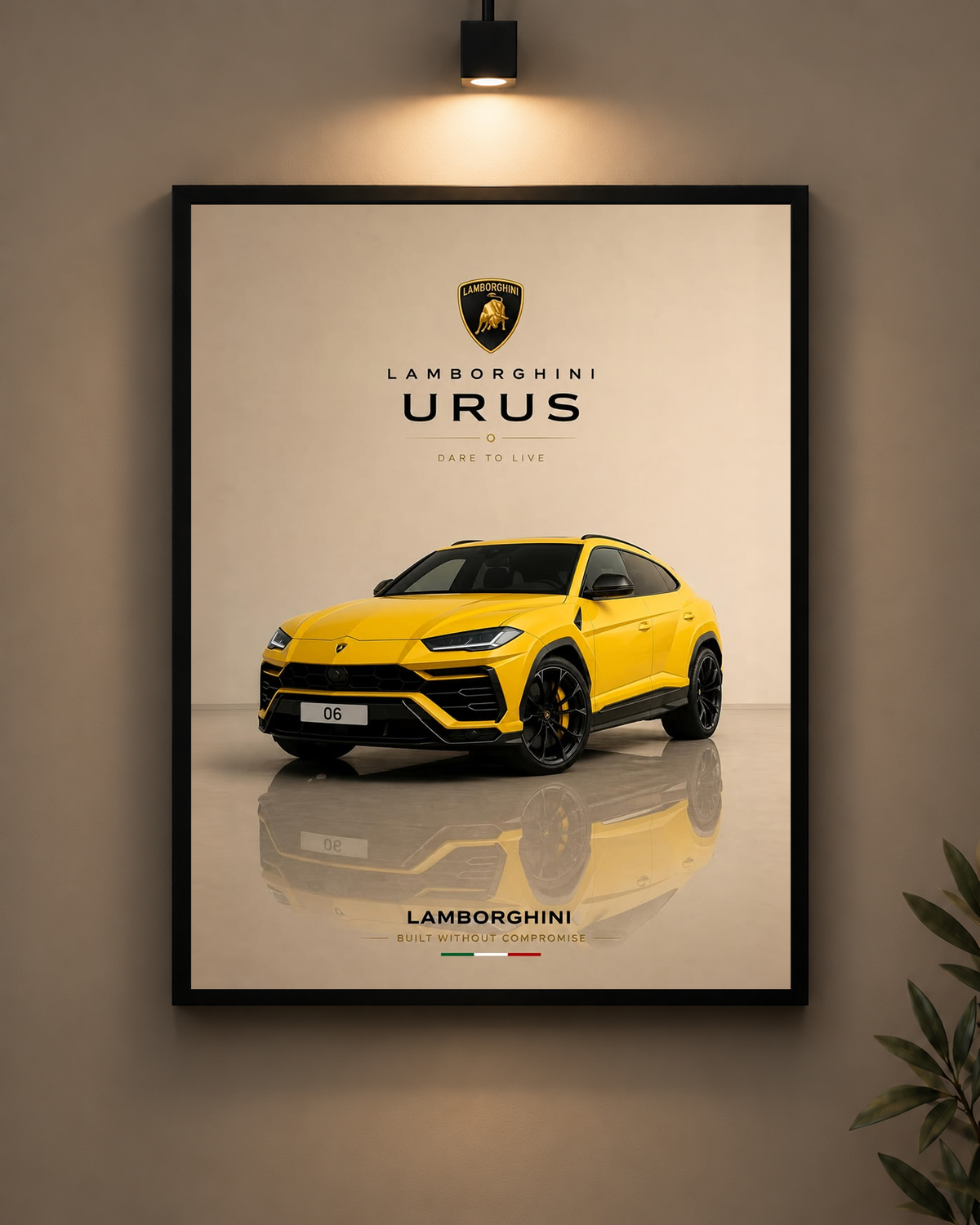 Lamborghini Urus Yellow Frame in black frame - PrintIt