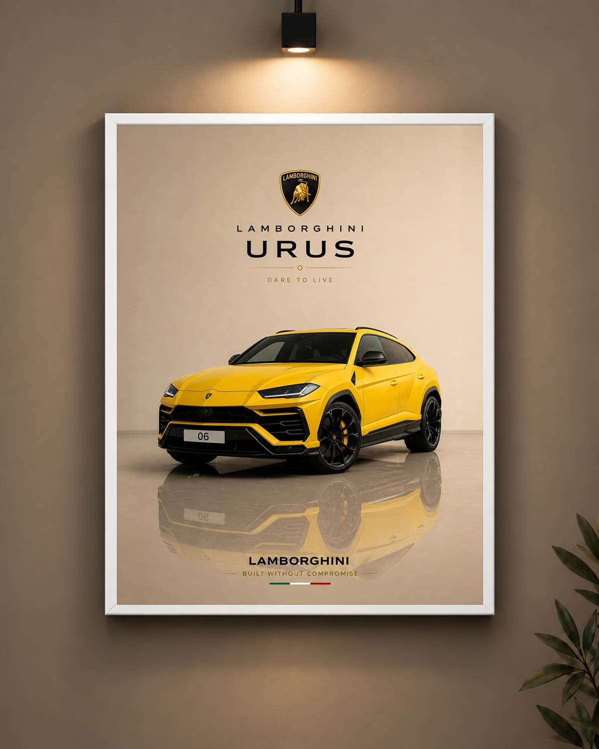 Lamborghini Urus Yellow Frame in white frame - PrintIt