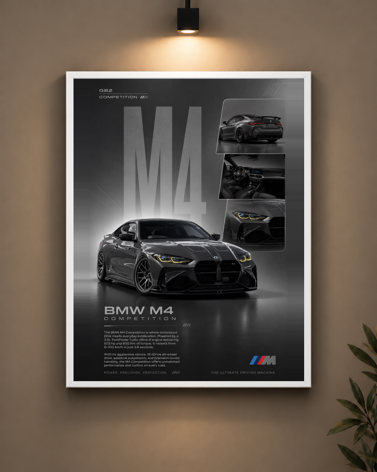 BMW M4 Competition Black Frame in white frame - PrintIt