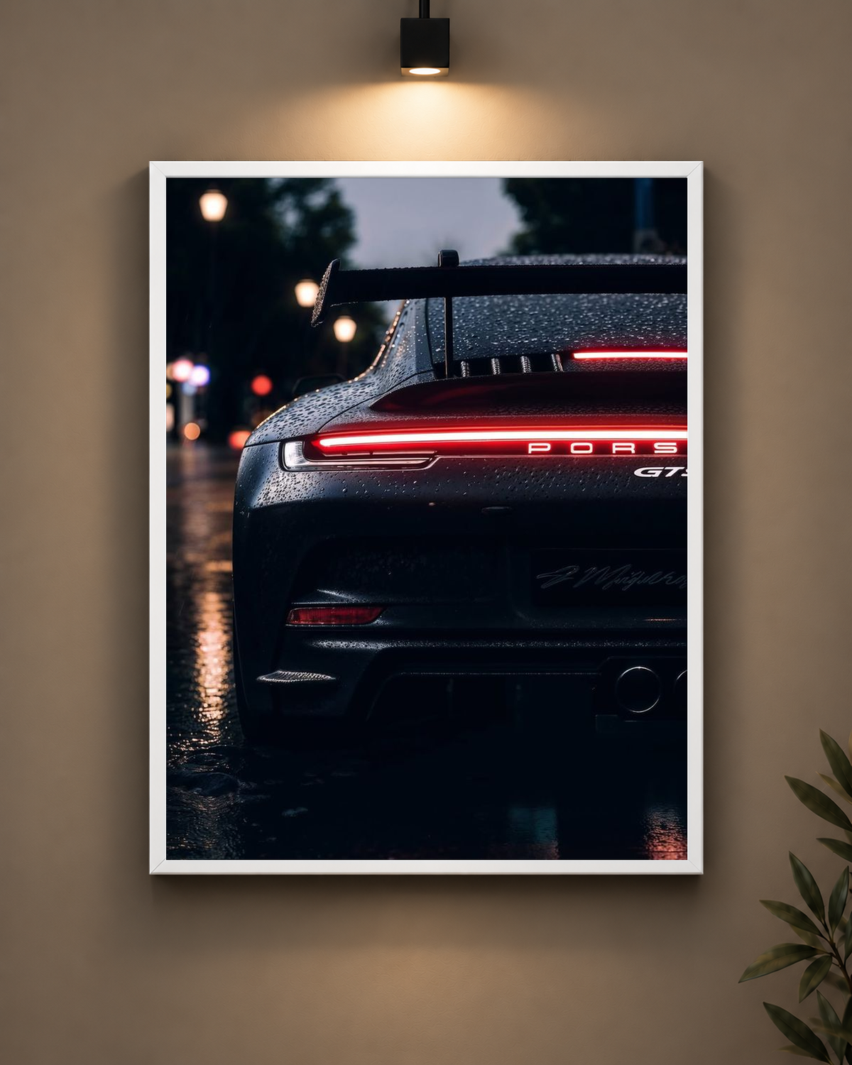 Porsche GT3 Tail Lights Frame in white frame - PrintIt