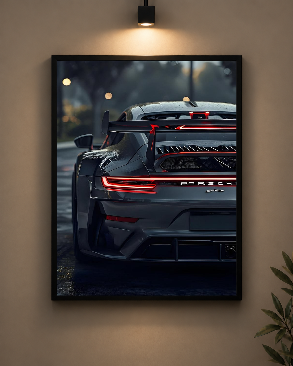 Porsche GT3RS Rain Frame in black frame - PrintIt