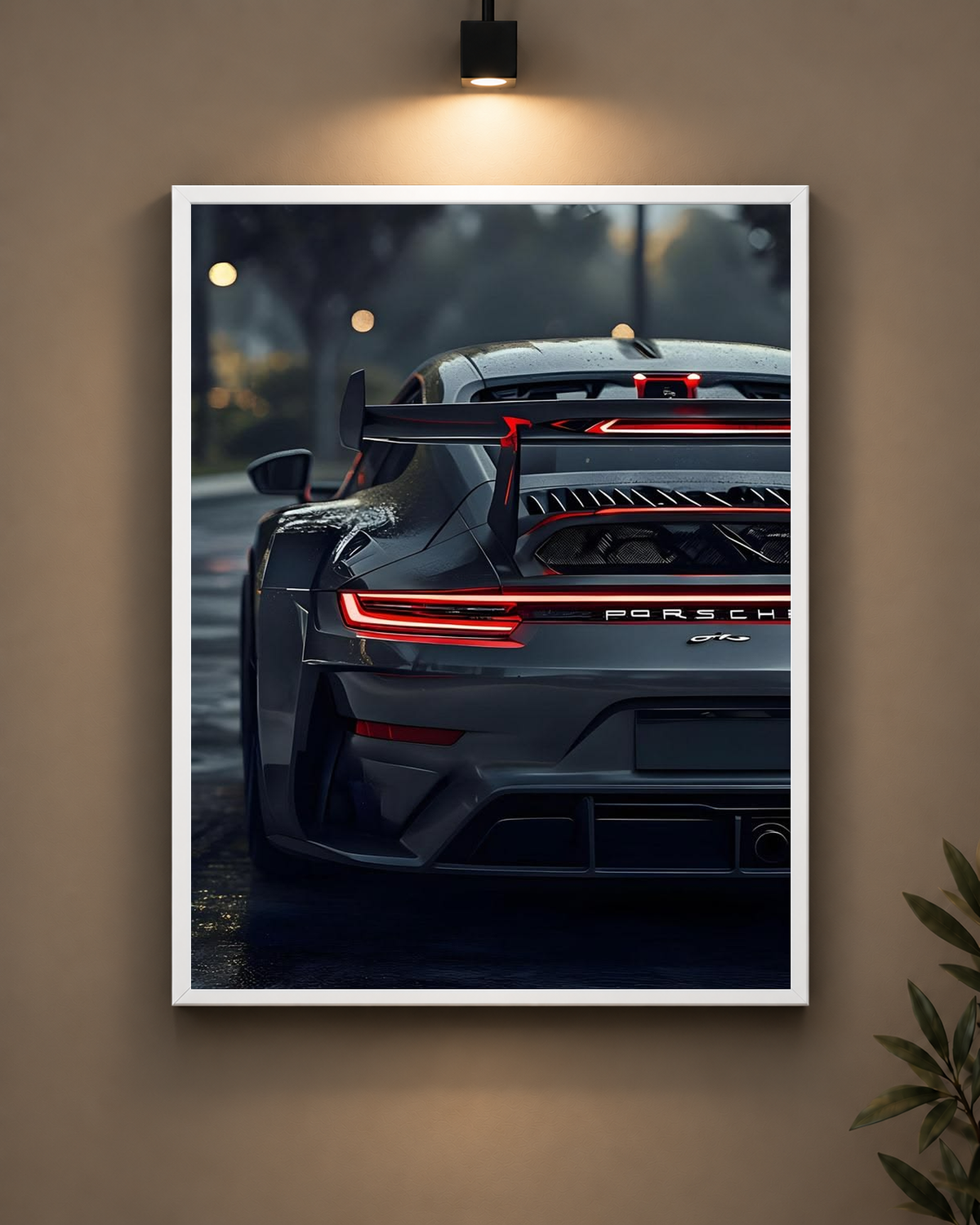 Porsche GT3RS Rain Frame in white frame - PrintIt