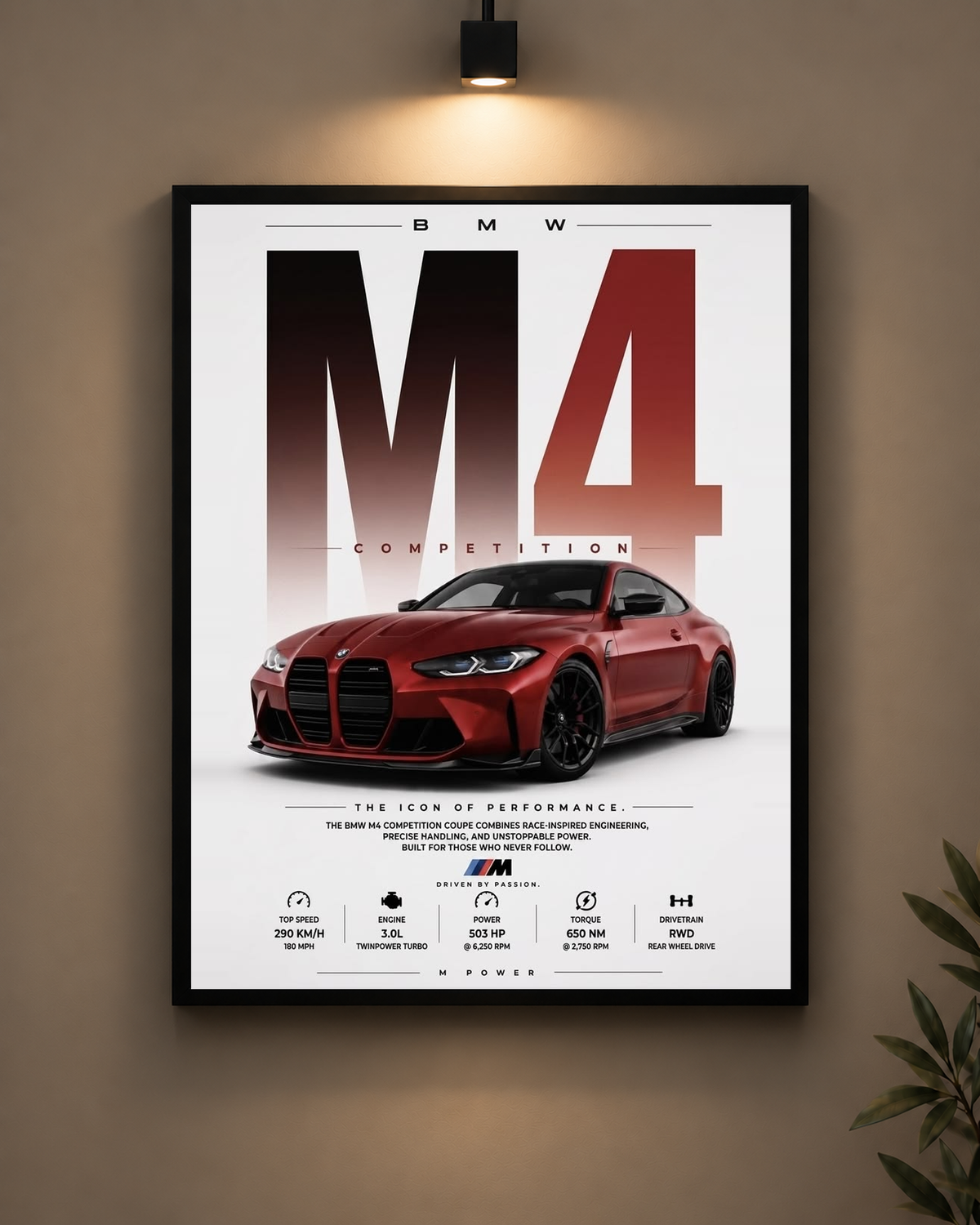 BMW M4 Red Frame in black frame - PrintIt