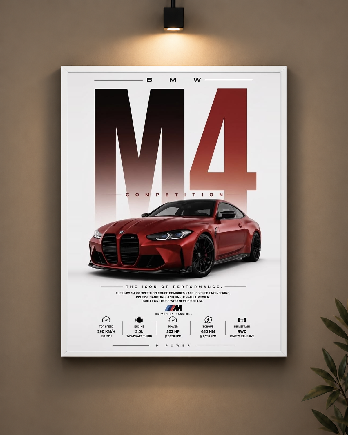 BMW M4 Red Frame in white frame - PrintIt