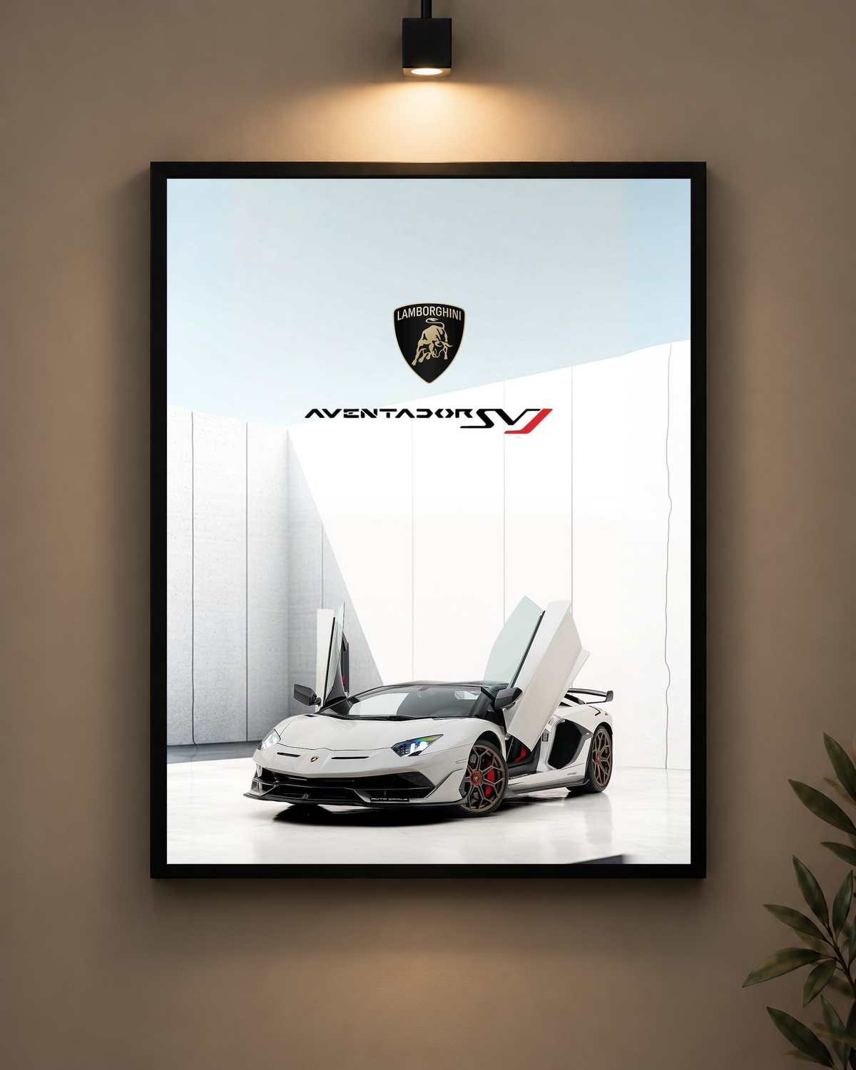 Lamborghini Aventador SVJ White Frame in black frame - PrintIt