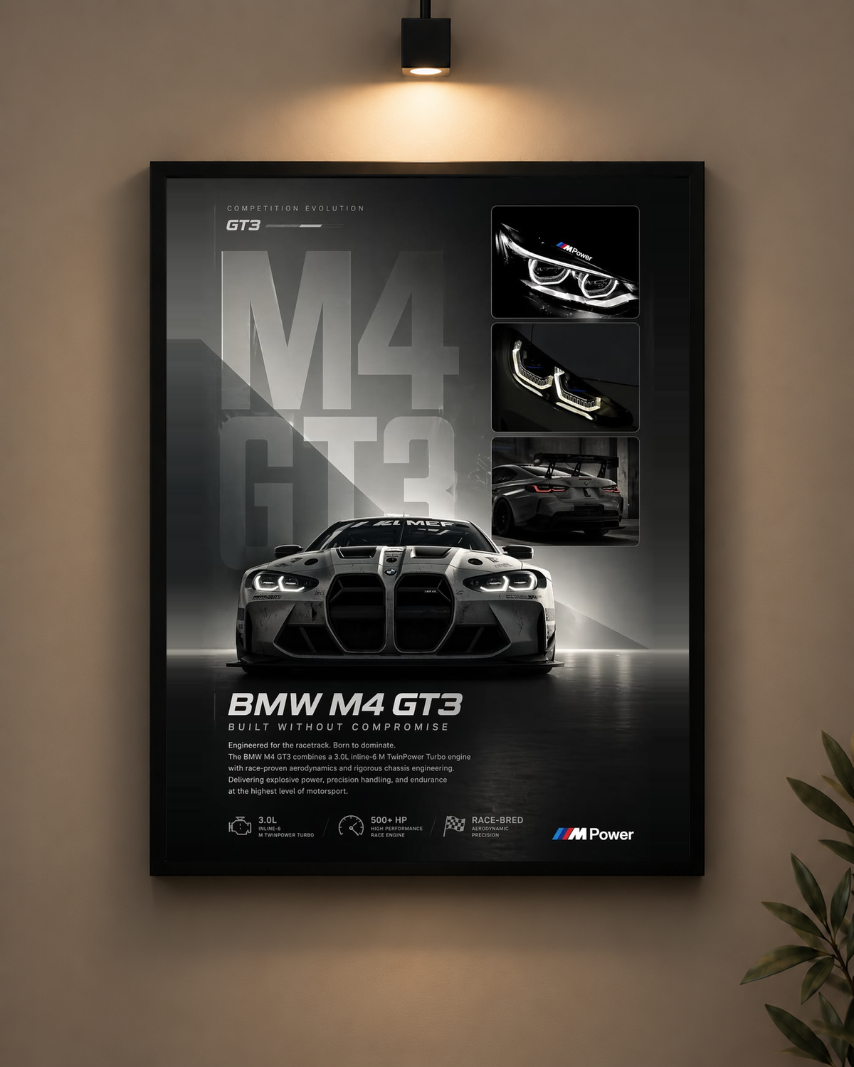 BMW M4 GT3 Dark Frame in black frame - PrintIt