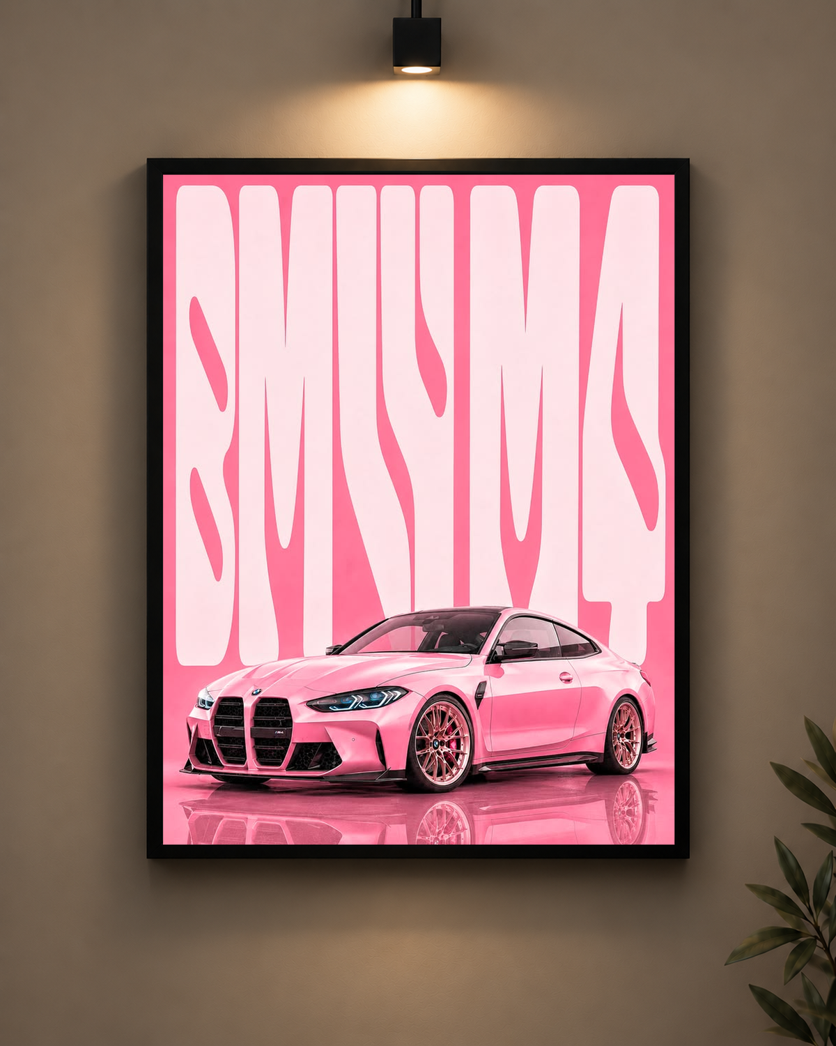 BMW M4 Pink Typography Frame in black frame - PrintIt