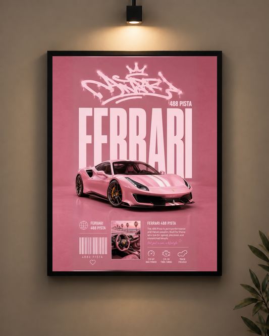 Ferrari 488 Pista Pink Frame in black frame - PrintIt