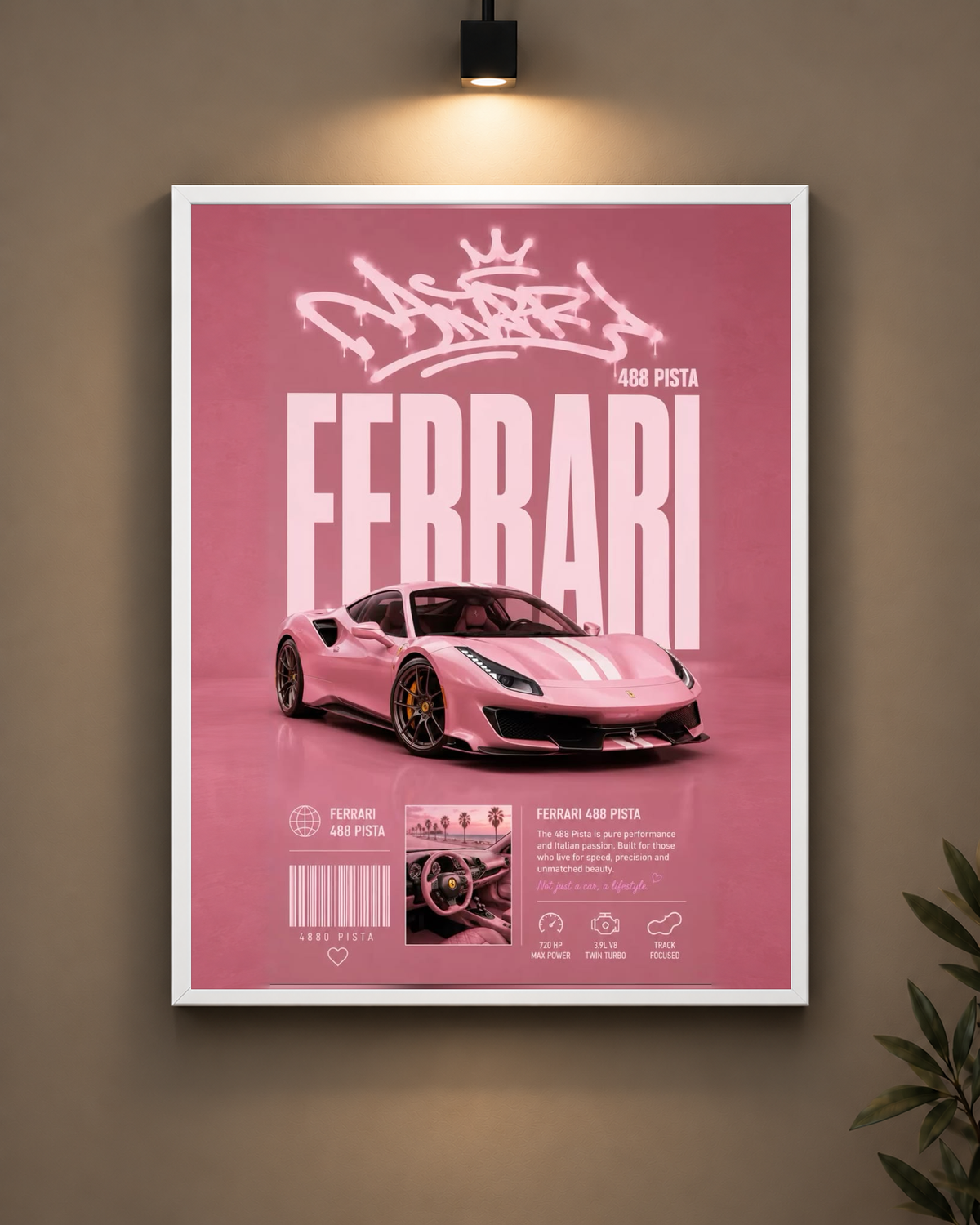 Ferrari 488 Pista Pink Frame in white frame - PrintIt
