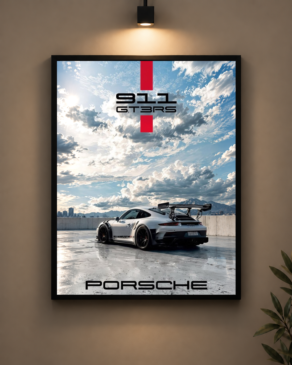 Porsche 911 GT3RS Clouds Frame in black frame - PrintIt