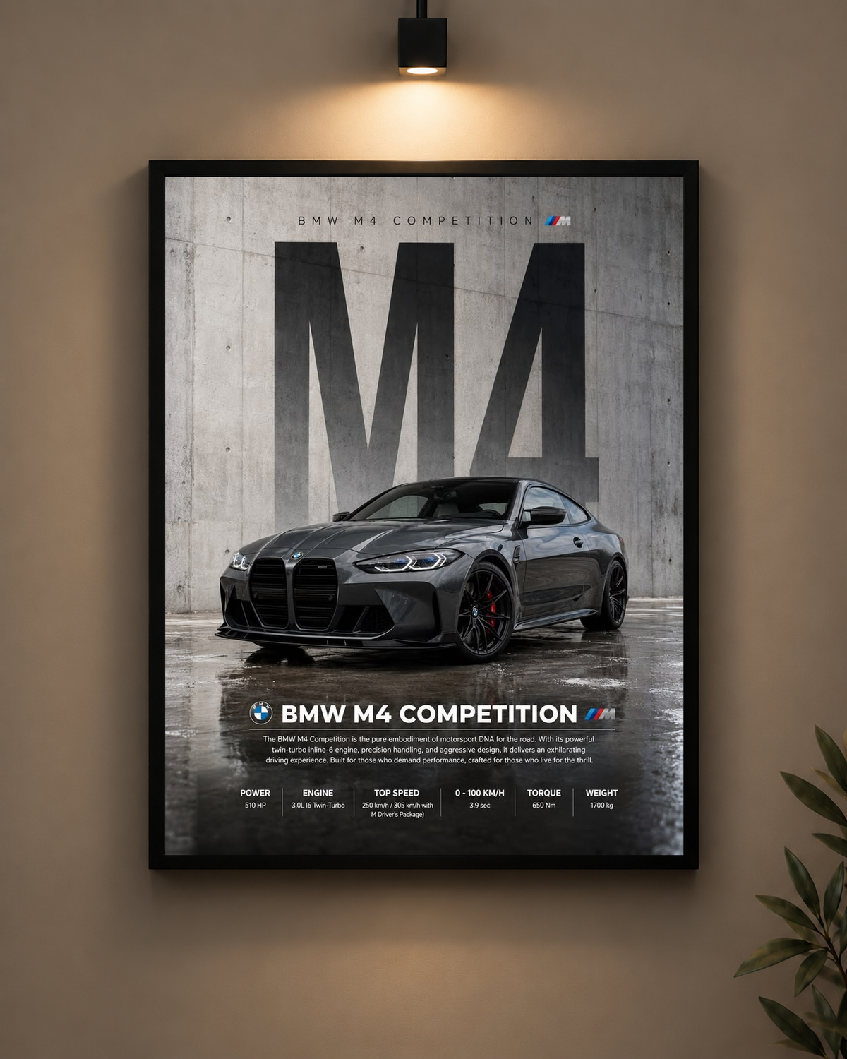 BMW M4 Concrete Frame in black frame - PrintIt