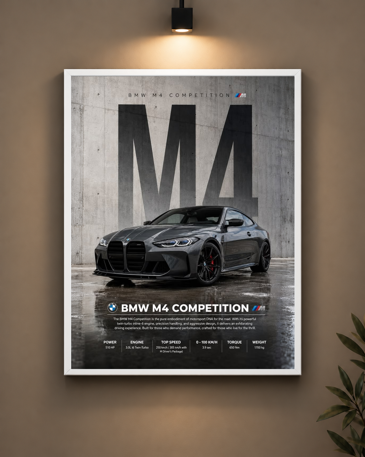 BMW M4 Concrete Frame in white frame - PrintIt