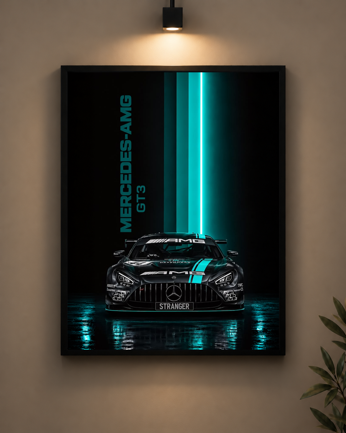 Mercedes AMG GT3 Teal Frame in black frame - PrintIt
