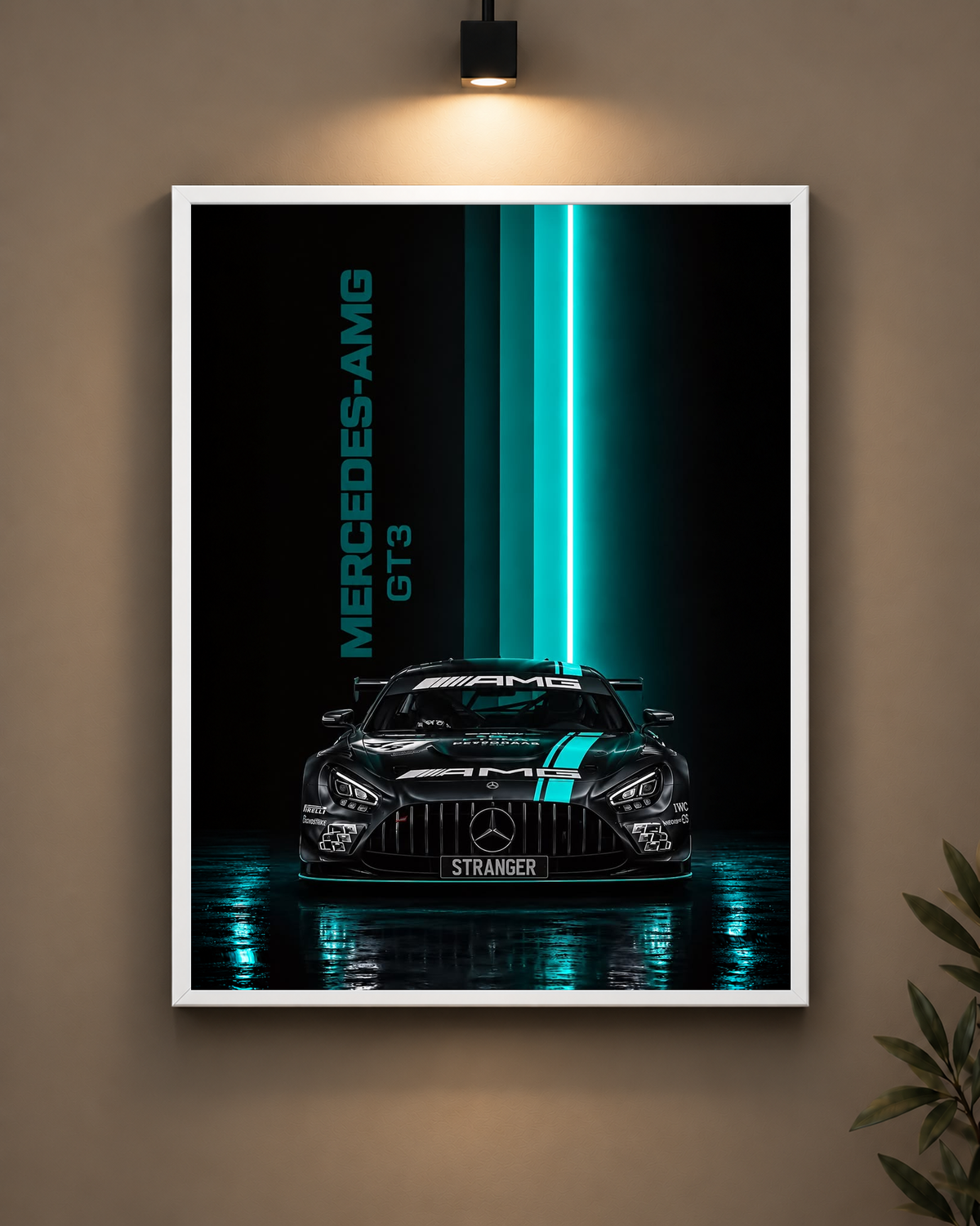 Mercedes AMG GT3 Teal Frame in white frame - PrintIt