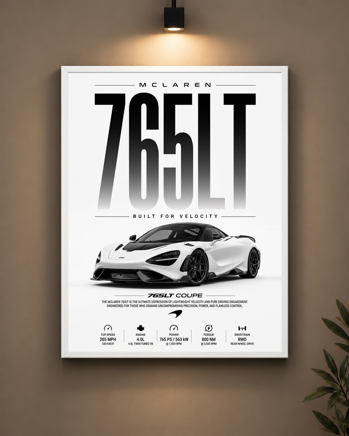 McLaren 765LT White Frame in white frame - PrintIt