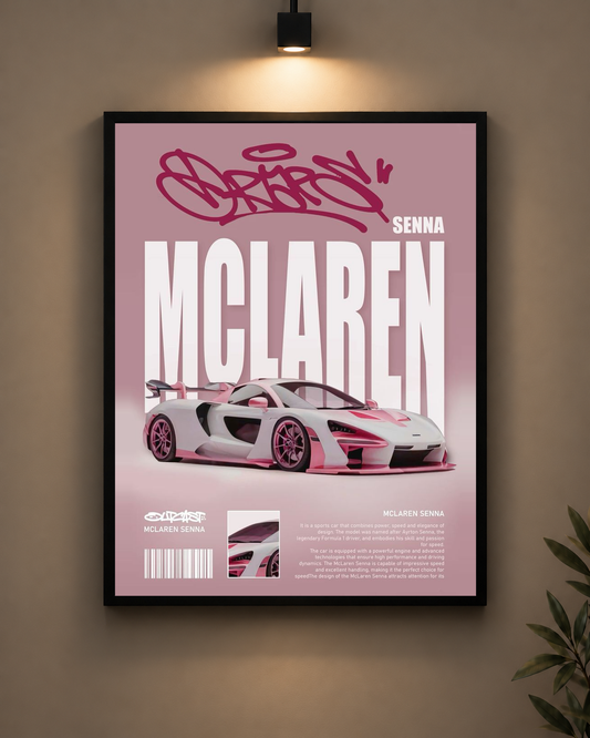 McLaren Senna Pink Frame in black frame - PrintIt