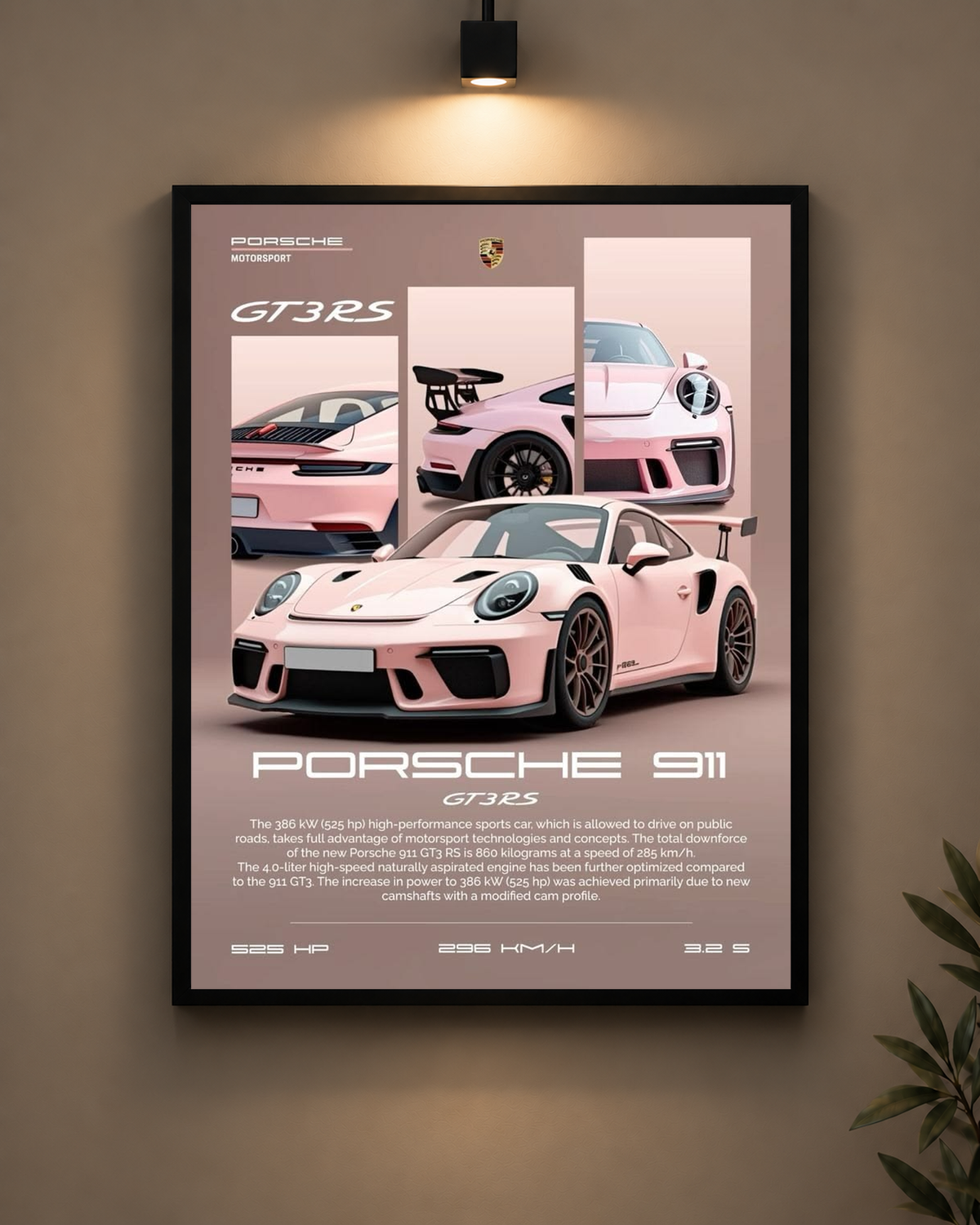 Porsche 911 GT3RS Pink Frame in black frame - PrintIt