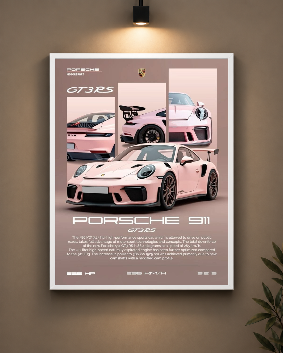 Porsche 911 GT3RS Pink Frame in white frame - PrintIt