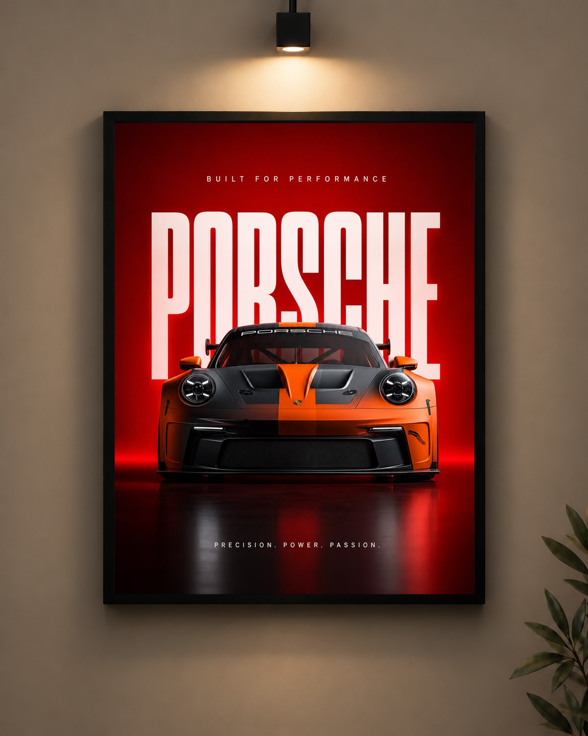 Porsche Orange Black Frame in black frame - PrintIt