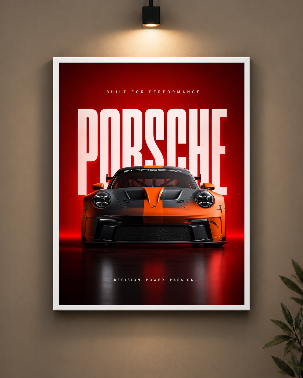Porsche Orange Black Frame in white frame - PrintIt