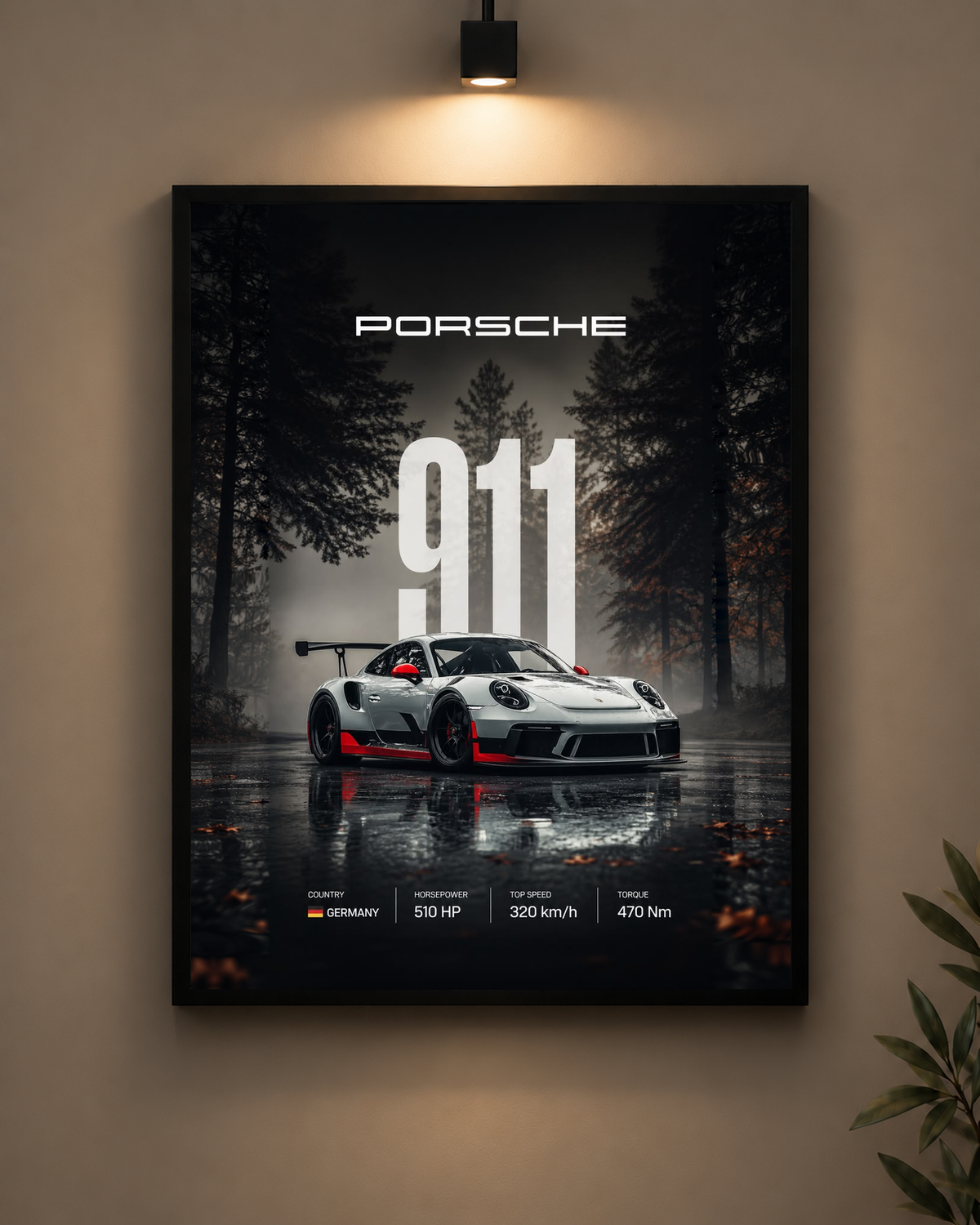 Porsche 911 Forest Frame in black frame - PrintIt