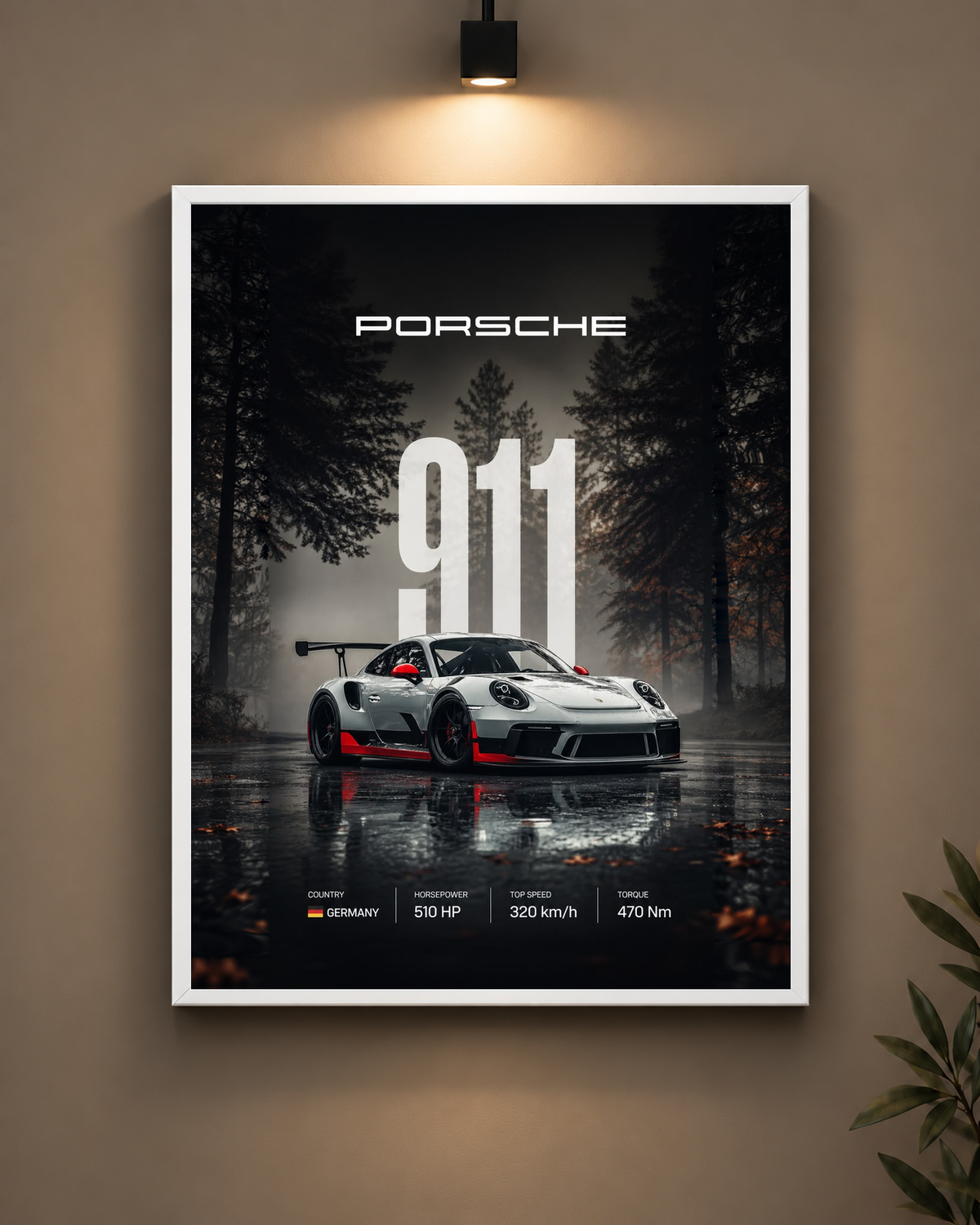 Porsche 911 Forest Frame in white frame - PrintIt