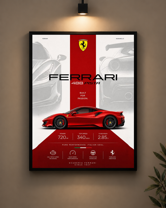 Ferrari 488 Pista Red Frame in black frame - PrintIt