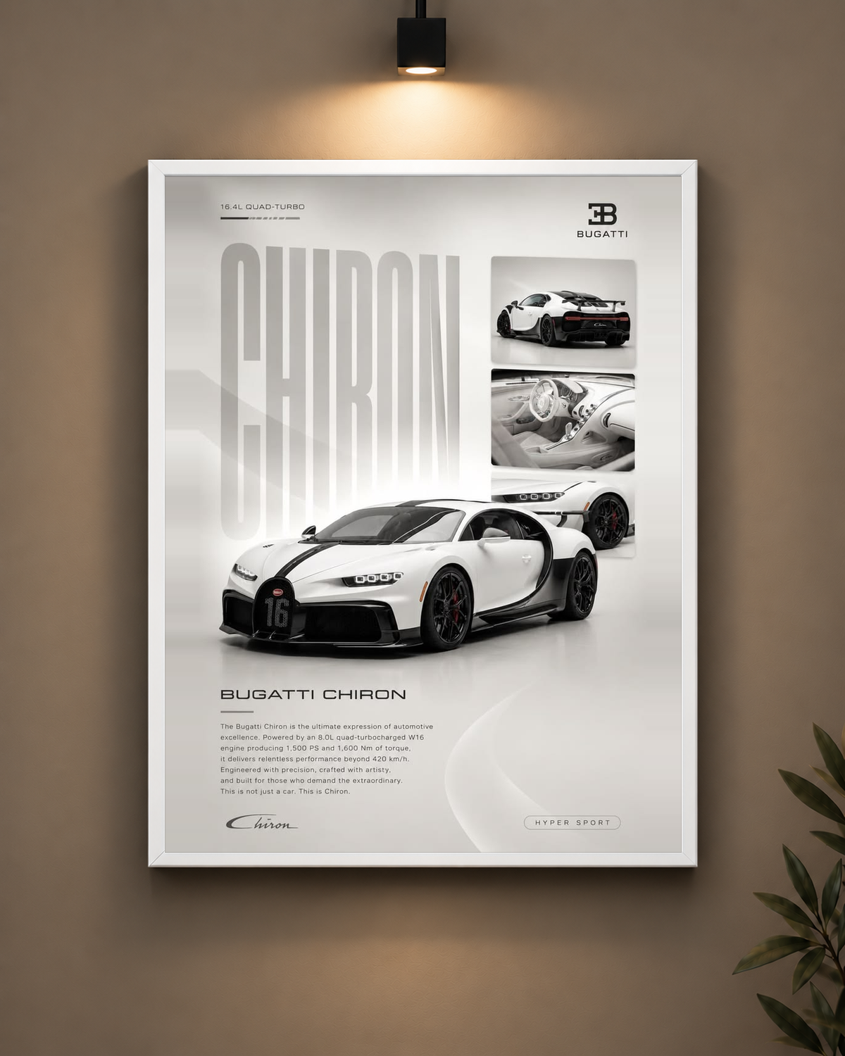 Bugatti Chiron White Frame in white frame - PrintIt