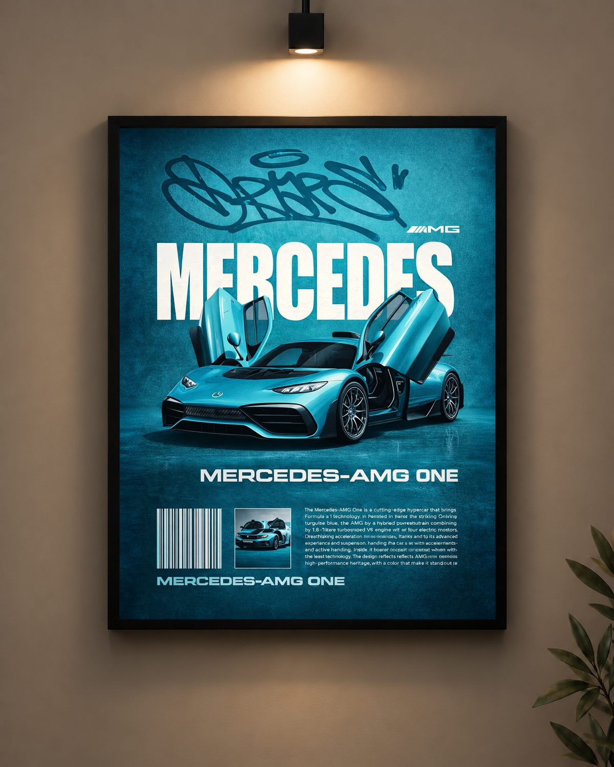 Mercedes AMG One Teal Frame in black frame - PrintIt