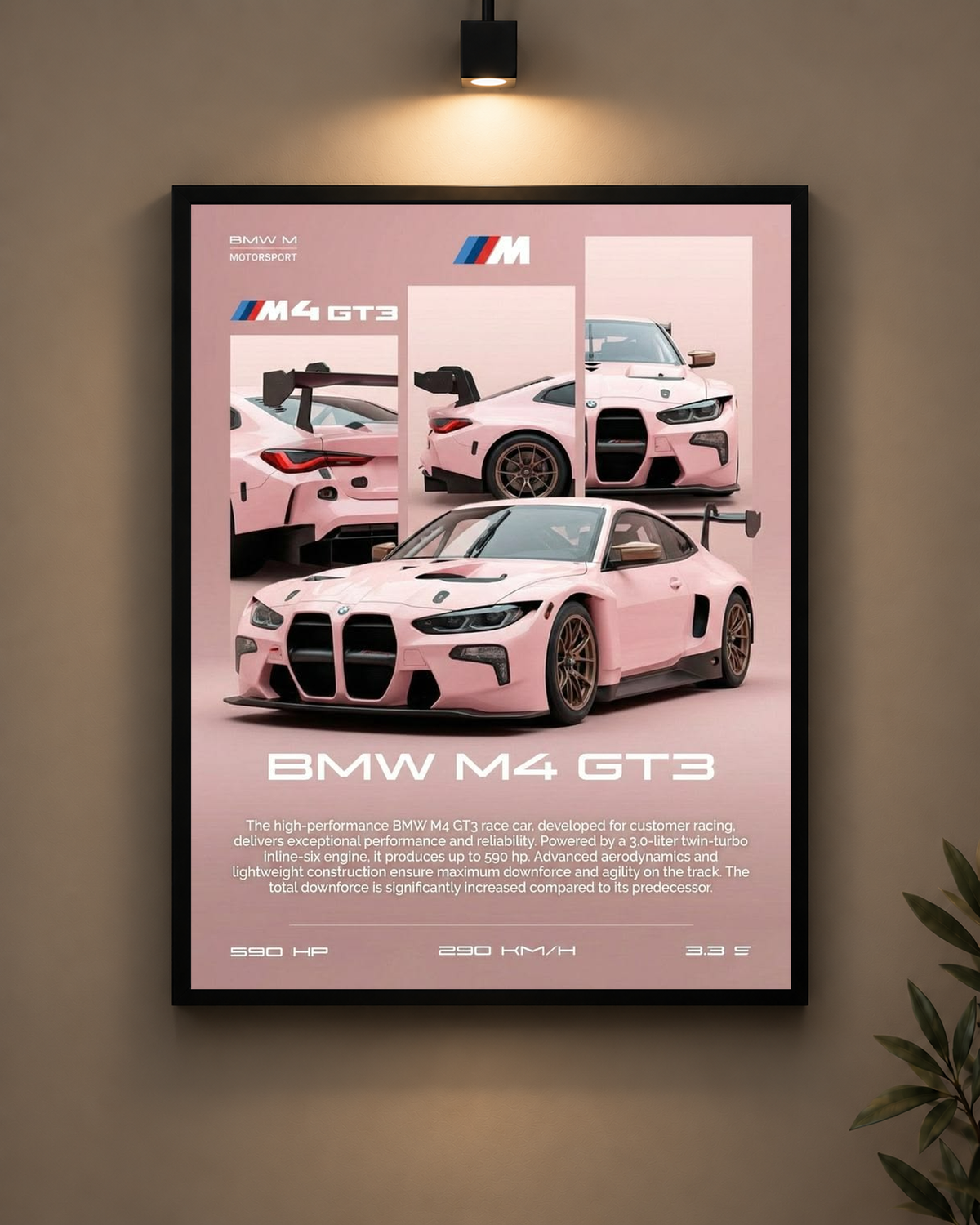BMW M4 GT3 Pink Frame in black frame - PrintIt