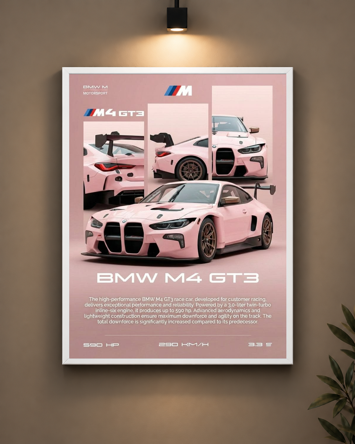 BMW M4 GT3 Pink Frame in white frame - PrintIt