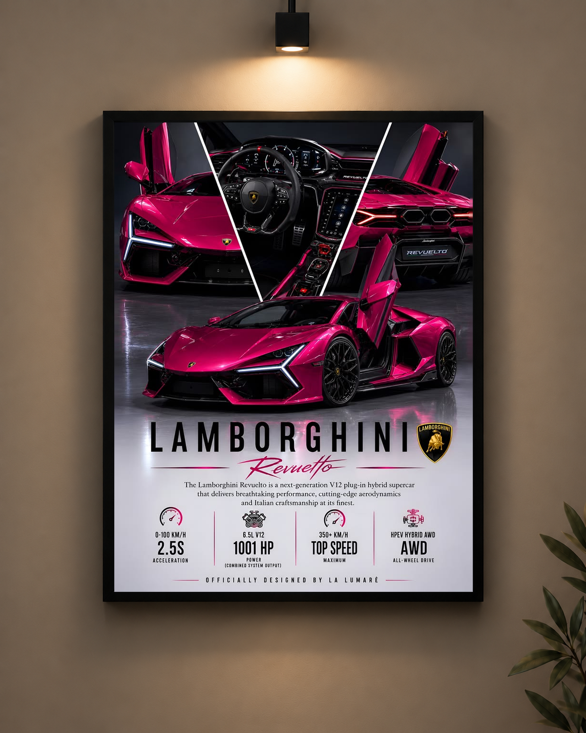 Lamborghini Revuelto Poster Frame in black frame - PrintIt