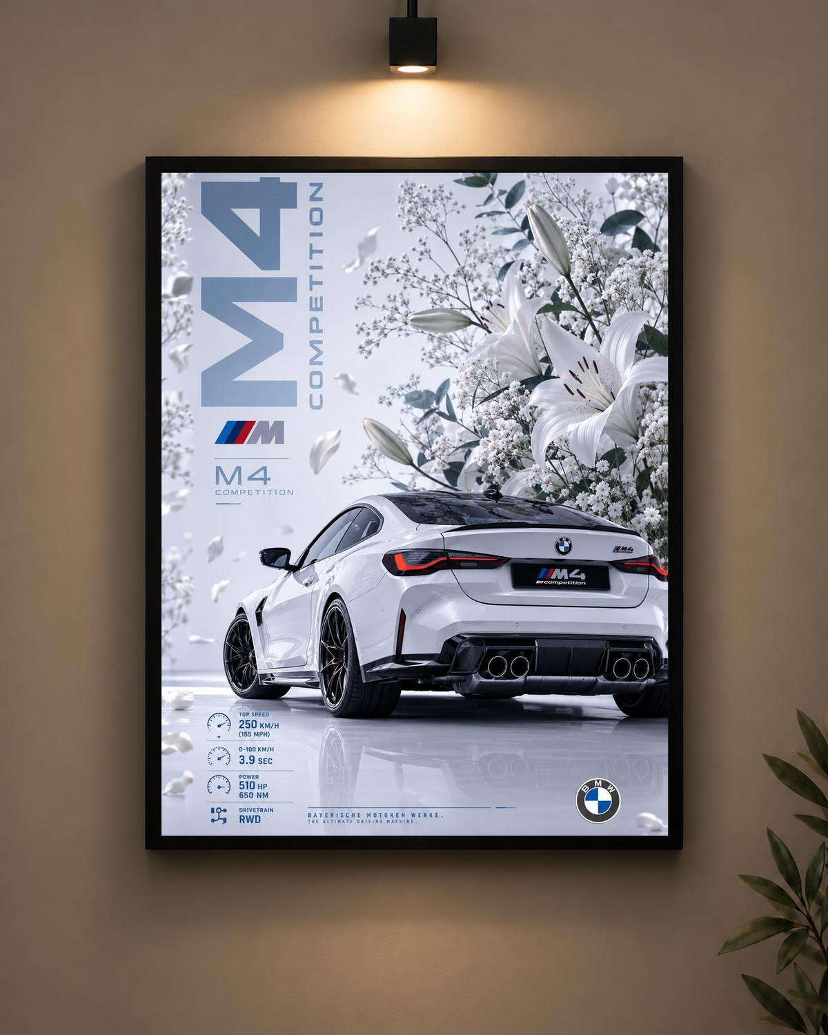 BMW M4 Cherry Blossom Frame in black frame - PrintIt