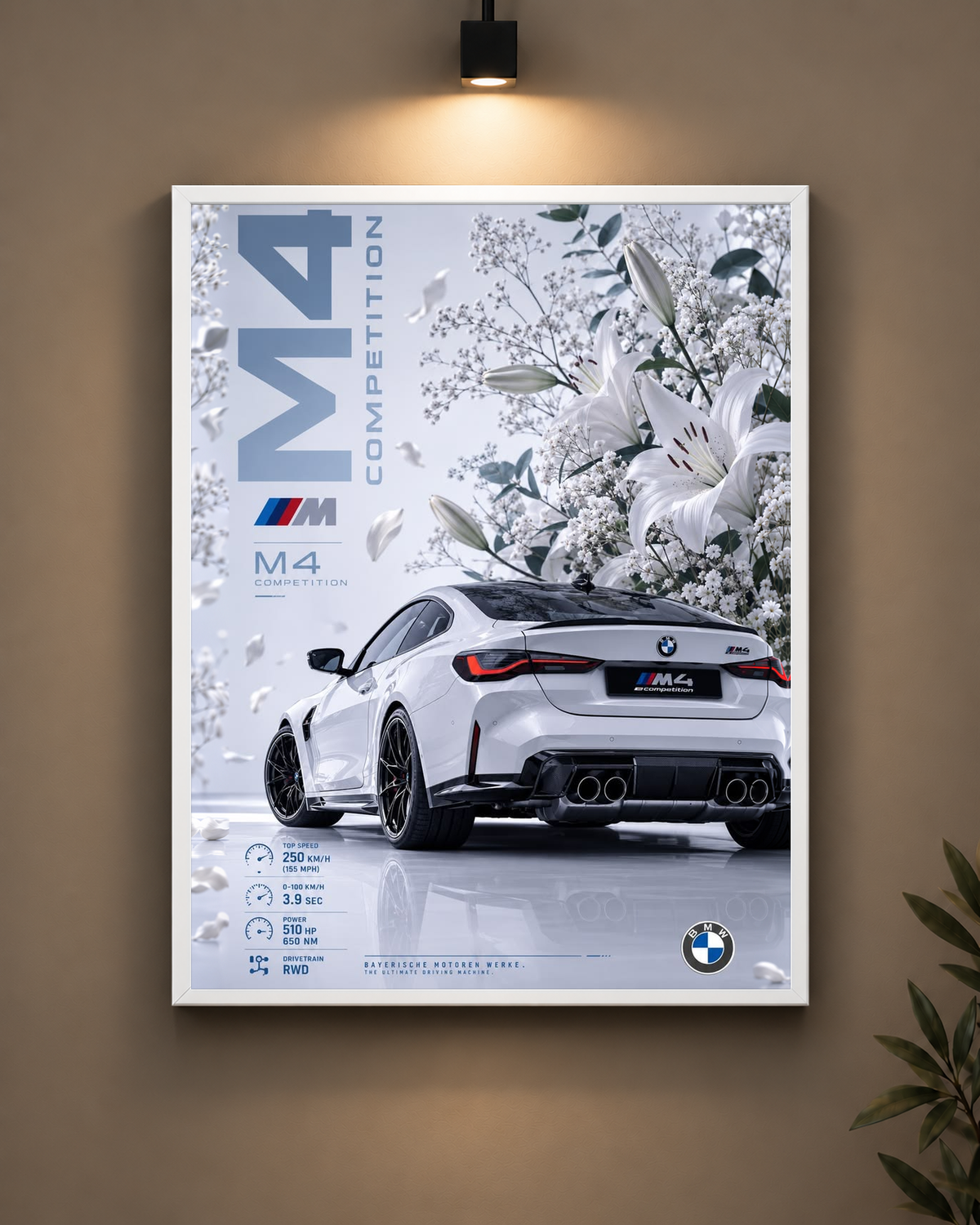 BMW M4 Cherry Blossom Frame in black frame - PrintIt