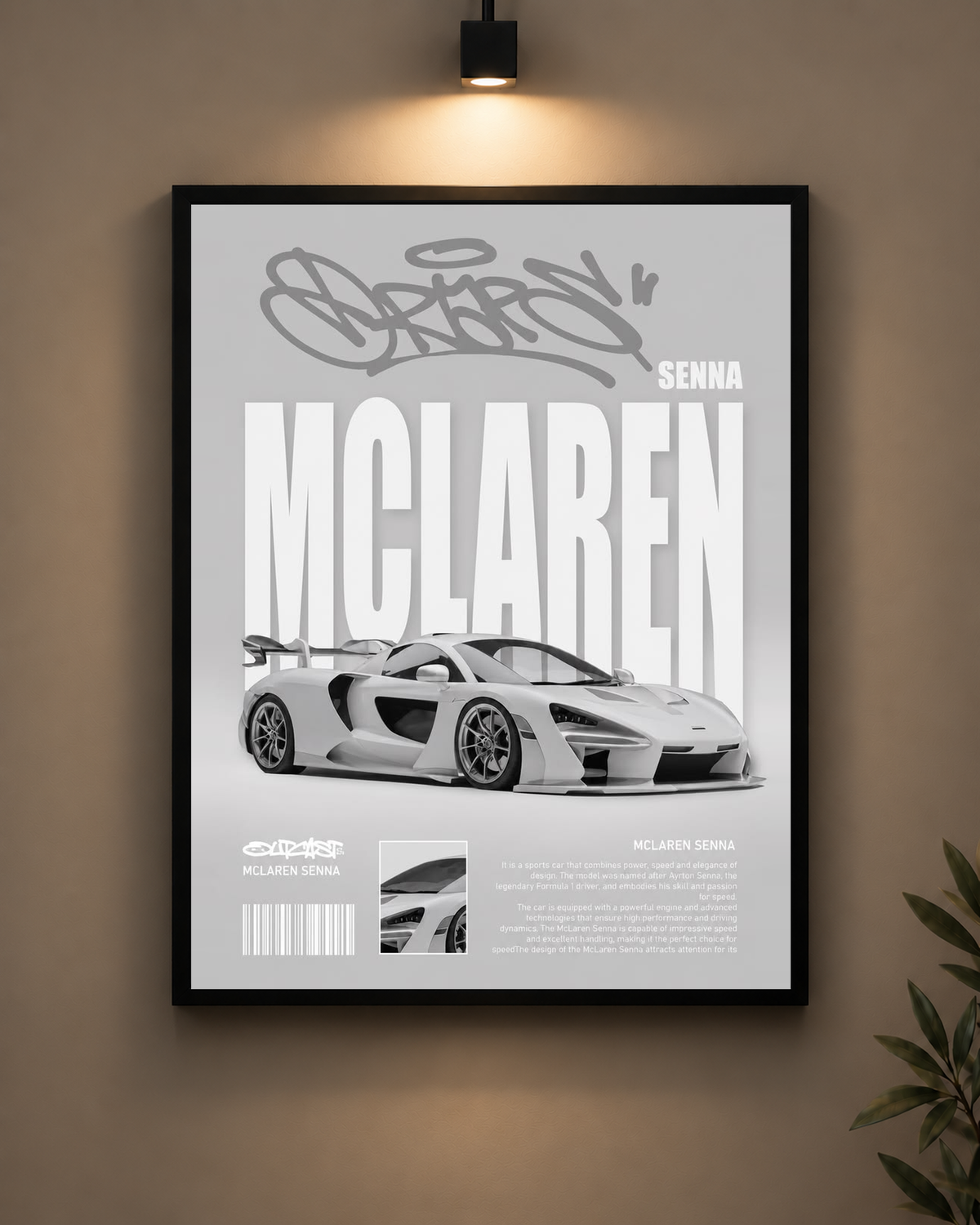McLaren Senna White Frame in black frame - PrintIt