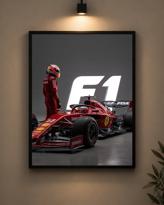 Ferrari Driver And Car Frame in black frame - PrintIt