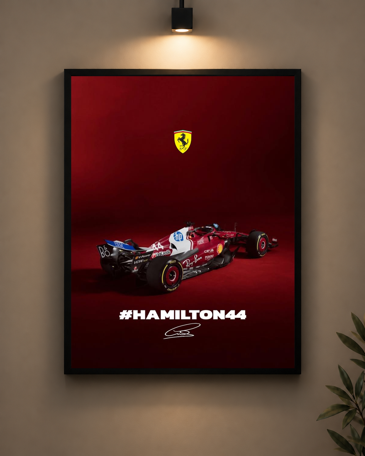 Hamilton 44 Ferrari Red Frame in black frame - PrintIt