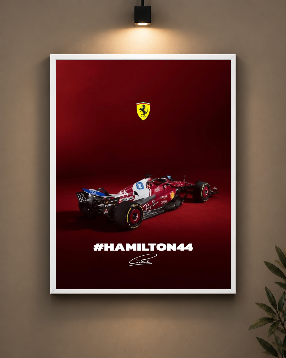 Hamilton 44 Ferrari Red Frame in white frame - PrintIt