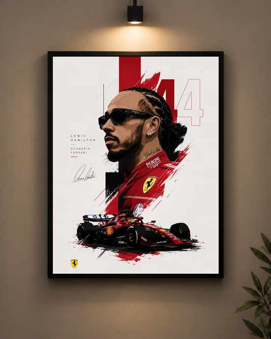 Lewis Hamilton Ferrari Portrait Frame in black frame - PrintIt