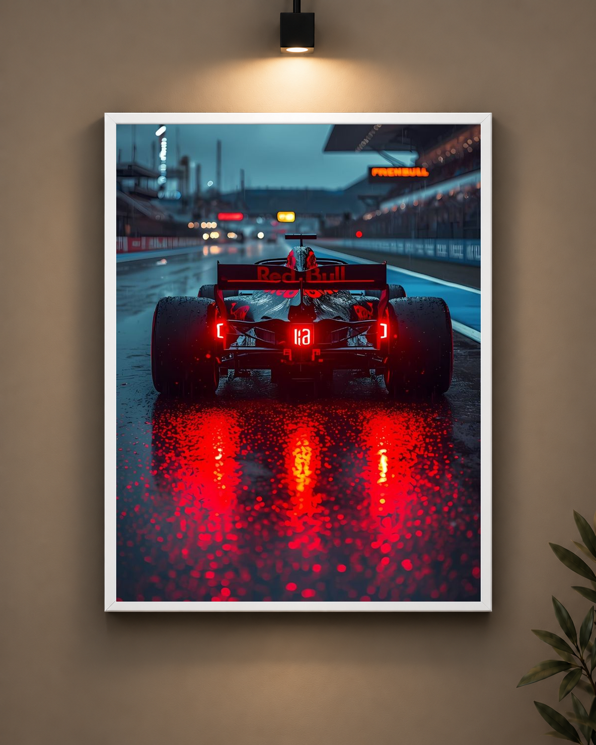 Red Bull Rain Reflections Frame in white frame - PrintIt