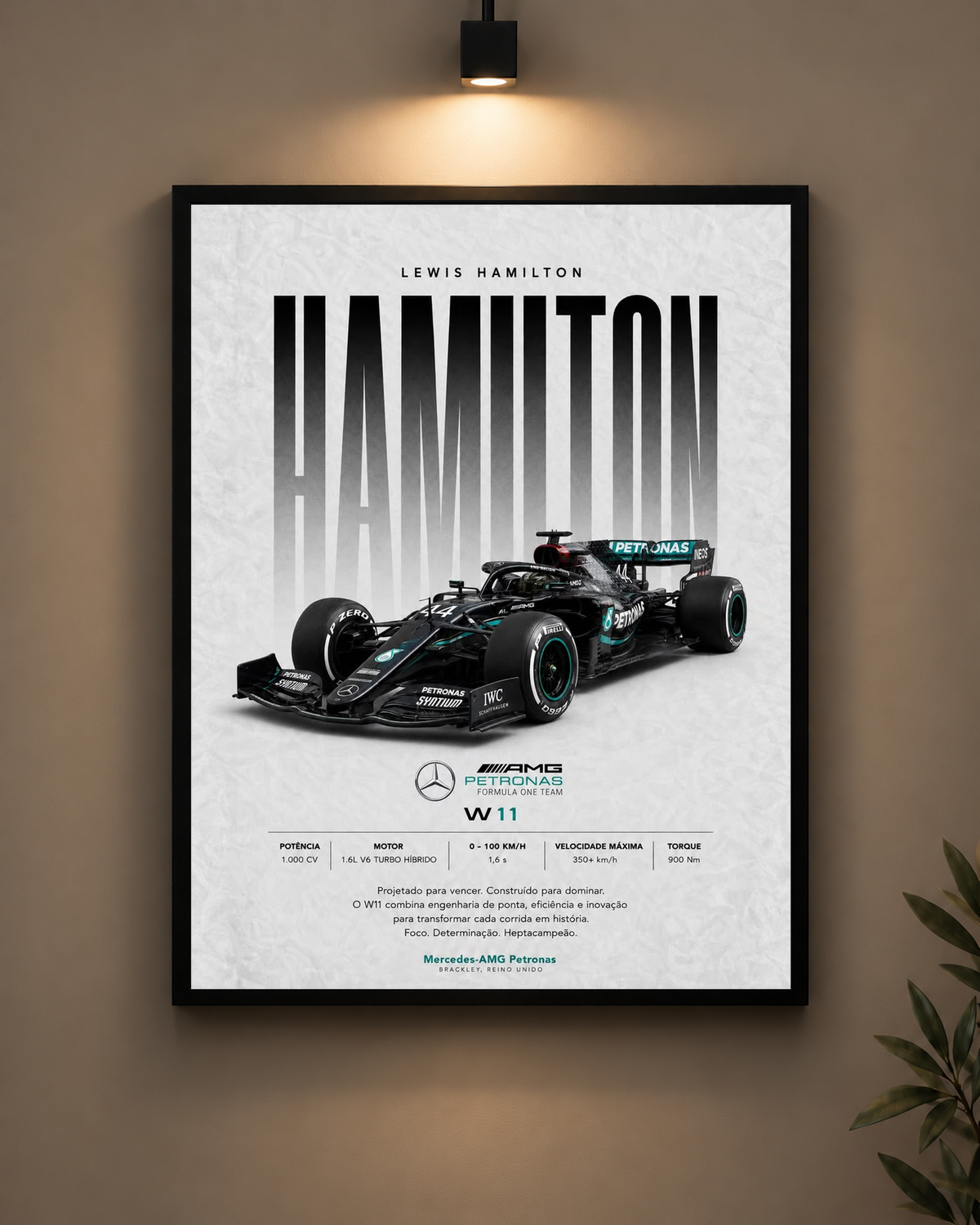 Lewis Hamilton Mercedes W11 Frame in black frame - PrintIt