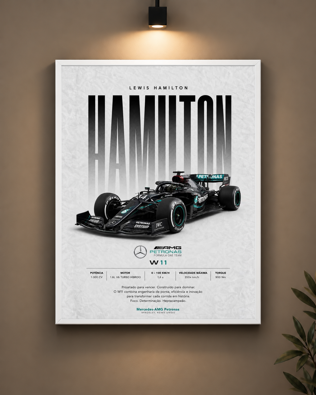 Lewis Hamilton Mercedes W11 Frame in white frame - PrintIt