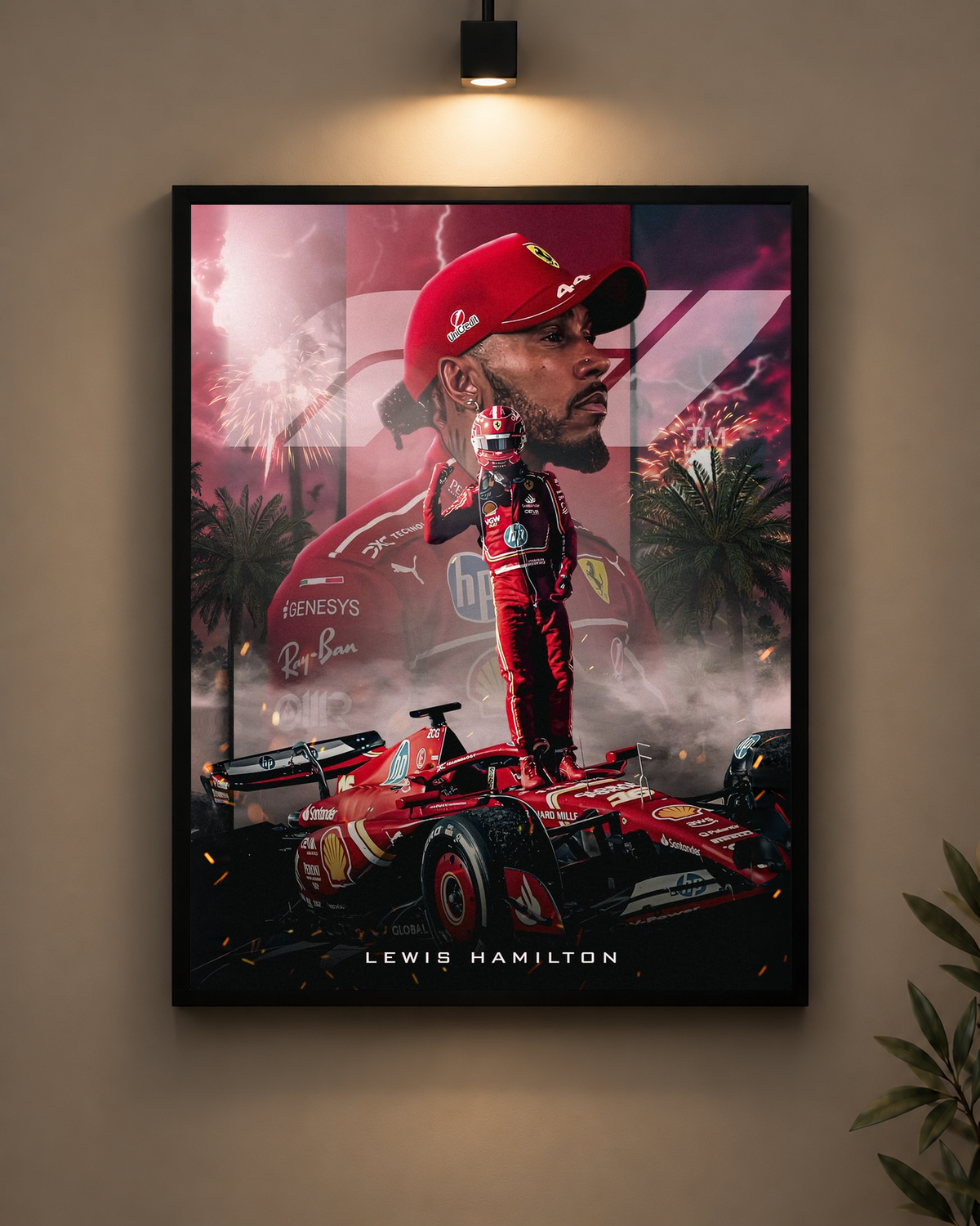 Lewis Hamilton Ferrari Collage Frame in black frame - PrintIt