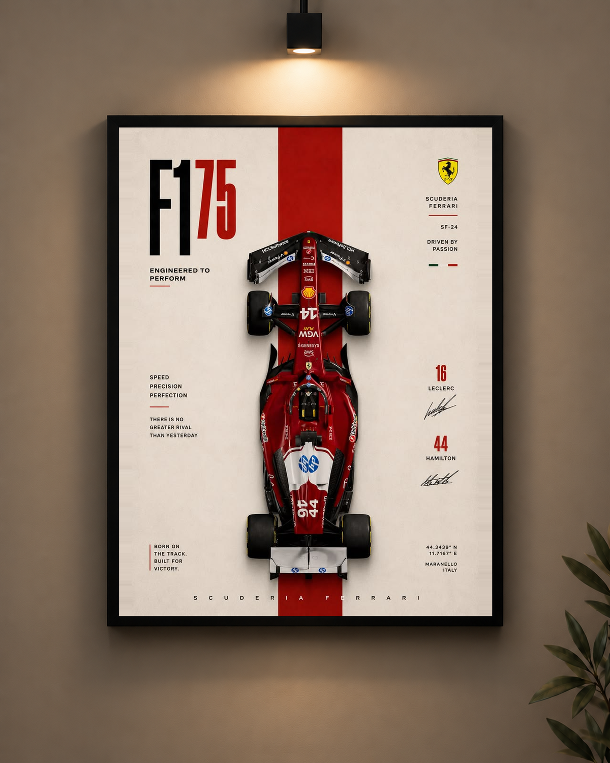 Ferrari Top View Poster Frame in black frame - PrintIt