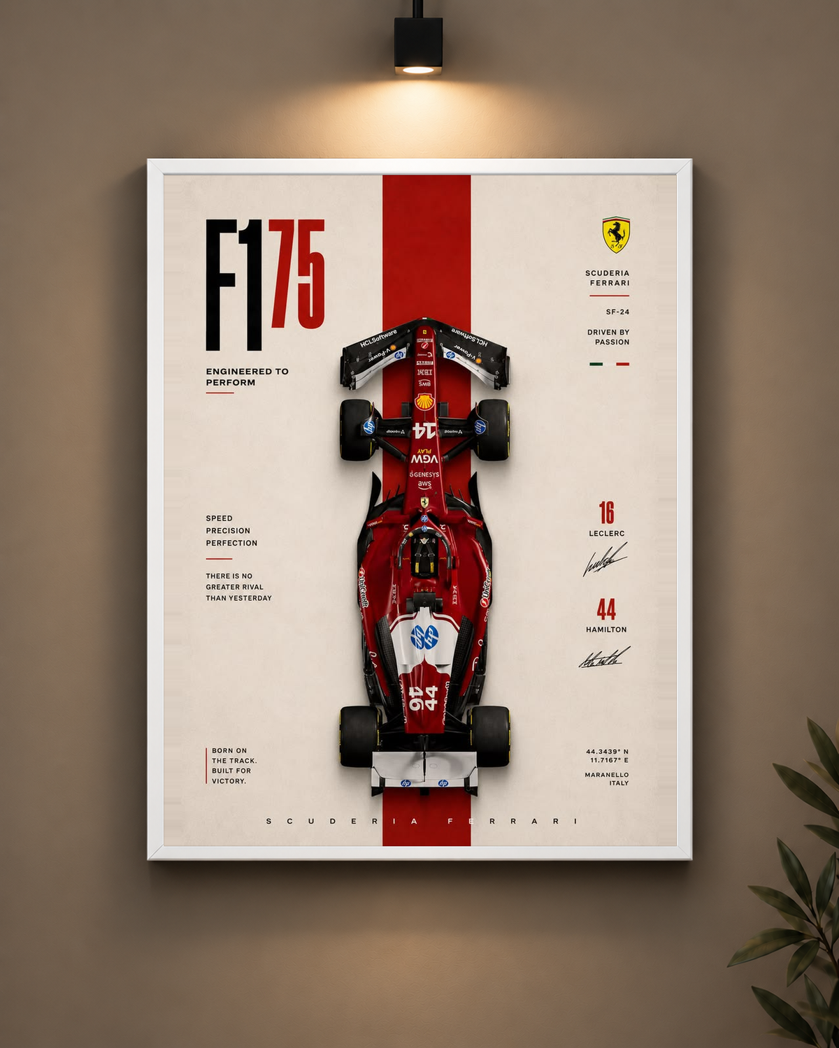Ferrari Top View Poster Frame in white frame - PrintIt