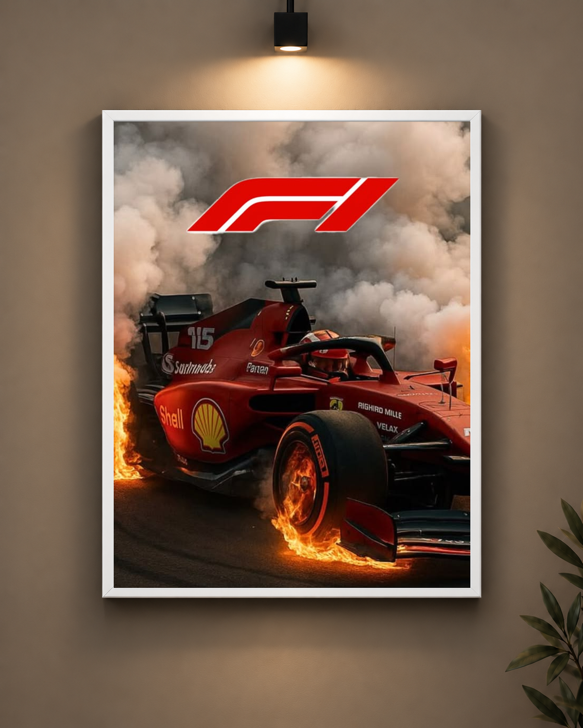 Ferrari Fire And Smoke Frame in white frame - PrintIt